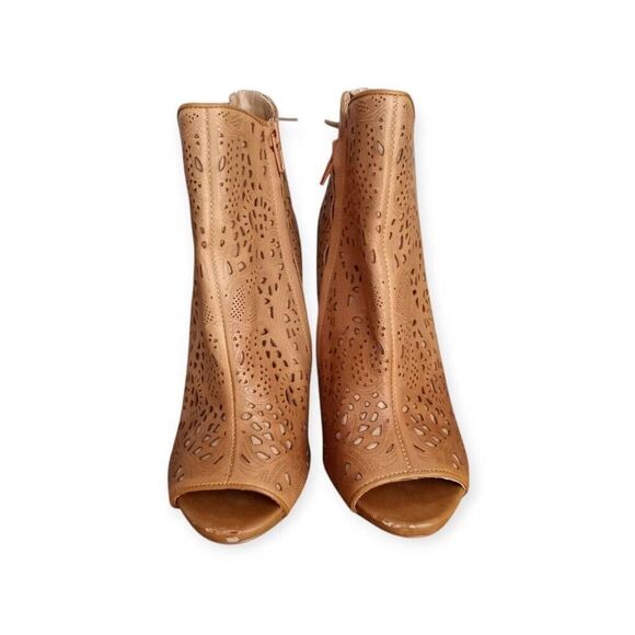 STEVE MADDEN KORSETT BROWN LEATHER OPEN TOE HEEL BOOTIES SZ.8 EUC. SCUFFS ON TO - Picture 3 of 9